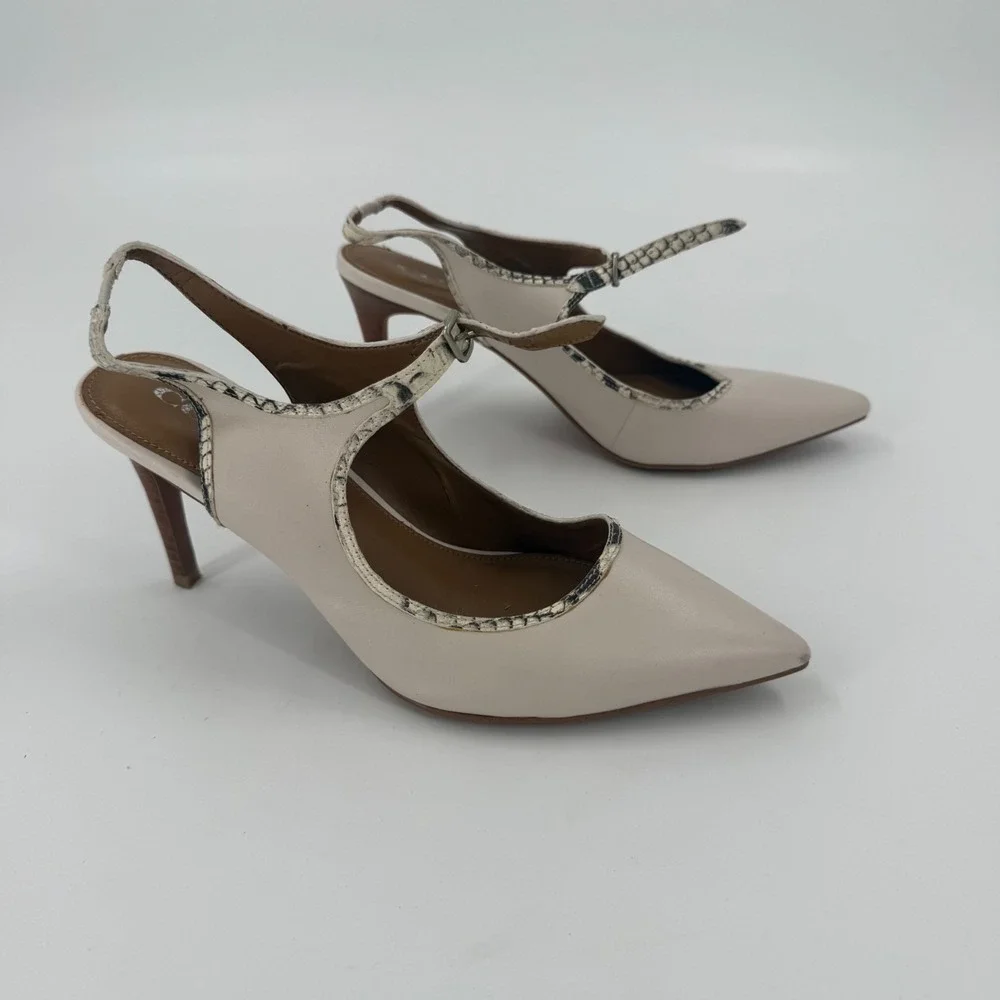 Coach Slingback Sandals Womens 6.5B Gray Pointed Toe Stiletto Heel Buckle Strap